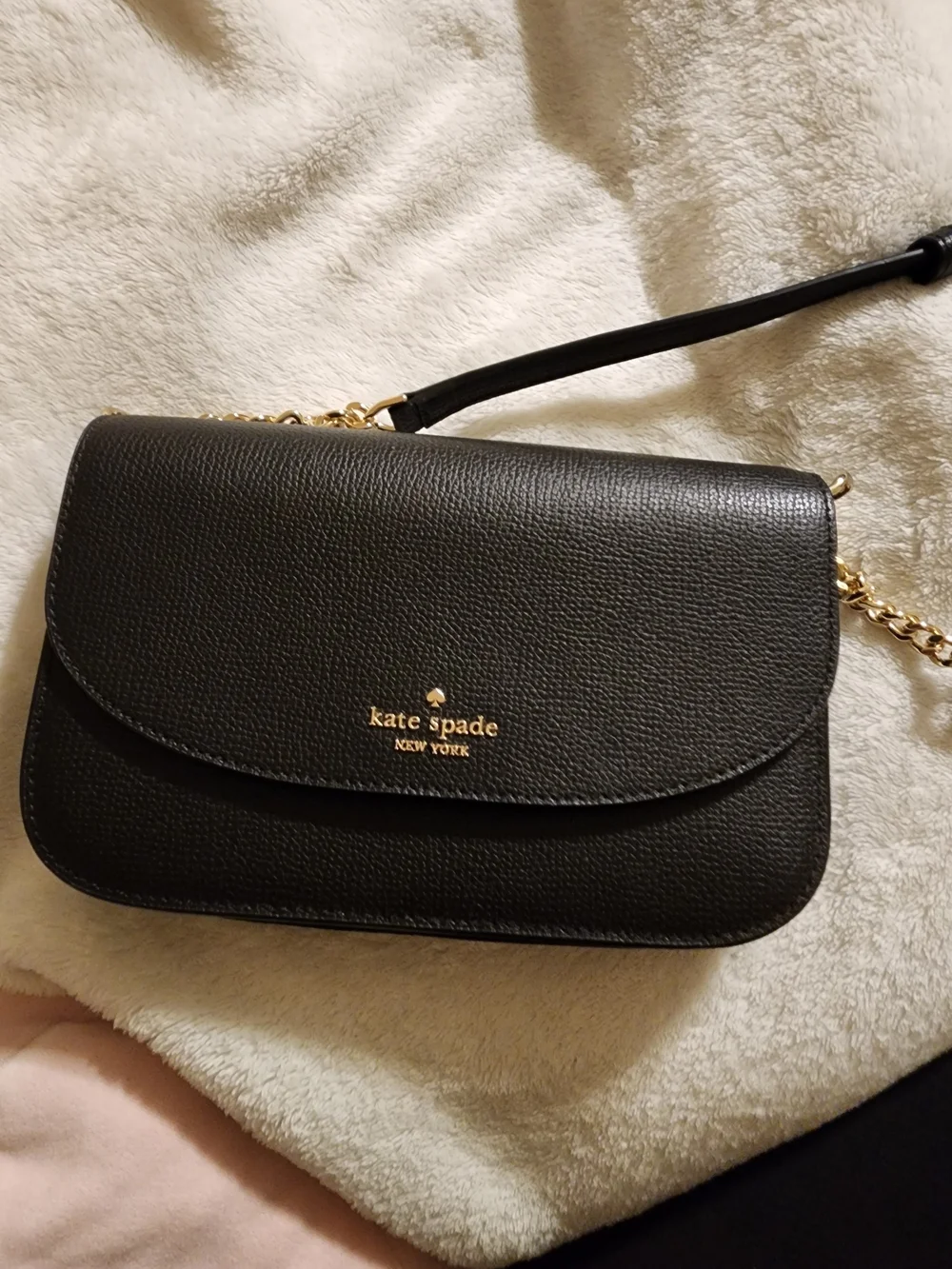 kate spade Black Pebbled Leather Chain-Accent Crossbody